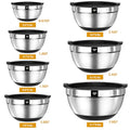 AIKKIL Mixing Bowls with Airtight Lids, 20 piece Stainless Steel Metal Nesting Bowls, Non-Slip Silicone Bottom, Size 7, 3.5, 2.5, 2.0,1.5, 1,0.67QT Great for Mixing, Baking, Serving (Black)