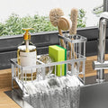 Cisily Sink Caddy Sponge Holder for Kitchen Sink, 304 Stainless Steel Rustproof, Kitchen Sink Caddy with High Brush Holder, Kitchen Sink Organzier Dish Sponge Organizer with Divider(White)