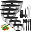 AIKKIL Mixing Bowls with Airtight Lids, 20 piece Stainless Steel Metal Nesting Bowls, Non-Slip Silicone Bottom, Size 7, 3.5, 2.5, 2.0,1.5, 1,0.67QT Great for Mixing, Baking, Serving (Black)