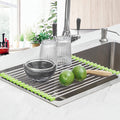 Seropy Roll Up Dish Drying Rack, Over The Sink Dish Drying Rack Kitchen Rolling Dish Drainer, Foldable Sink Rack Mat Stainless Steel Wire Dish Drying Rack for Kitchen Sink Counter Storage 17.5x11.8