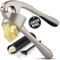 Zulay Kitchen Premium Garlic Press Set - Rust Proof & Dishwasher Safe Professional Garlic Mincer Tool - Easy-Squeeze, Easy-Clean with Soft, Ergonomic Handle - Silicone Garlic Peeler & Brush (Silver)