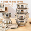 AIKKIL Mixing Bowls with Airtight Lids, 20 piece Stainless Steel Metal Nesting Bowls, Non-Slip Silicone Bottom, Size 7, 3.5, 2.5, 2.0,1.5, 1,0.67QT Great for Mixing, Baking, Serving (Black)