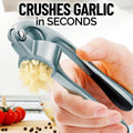 Zulay Kitchen Premium Garlic Press Set - Rust Proof & Dishwasher Safe Professional Garlic Mincer Tool - Easy-Squeeze, Easy-Clean with Soft, Ergonomic Handle - Silicone Garlic Peeler & Brush (Silver)