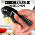 Zulay Kitchen Premium Garlic Press Set - Rust Proof & Dishwasher Safe Professional Garlic Mincer Tool - Easy-Squeeze, Easy-Clean with Soft, Ergonomic Handle - Silicone Garlic Peeler & Brush (Silver)