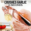 Zulay Kitchen Premium Garlic Press Set - Rust Proof & Dishwasher Safe Professional Garlic Mincer Tool - Easy-Squeeze, Easy-Clean with Soft, Ergonomic Handle - Silicone Garlic Peeler & Brush (Silver)