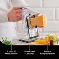 Cheese Grater with Garlic Crusher - Box Grater Cheese Shredder - Cheese Grater with Handle - Graters for Kitchen Stainless Steel Food Grater - Garlic Mincer Tool and Vegetable Peeler