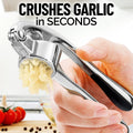 Zulay Kitchen Premium Garlic Press Set - Rust Proof & Dishwasher Safe Professional Garlic Mincer Tool - Easy-Squeeze, Easy-Clean with Soft, Ergonomic Handle - Silicone Garlic Peeler & Brush (Silver)